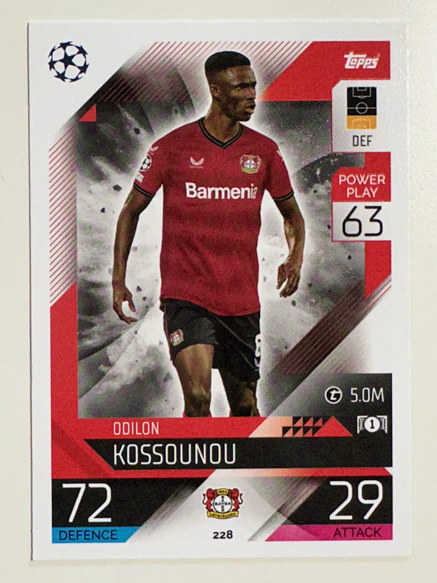 228. Odilon Kossounou (Bayer 04 Leverkusen) &#8211; Topps Match Attax 2022:2023 card