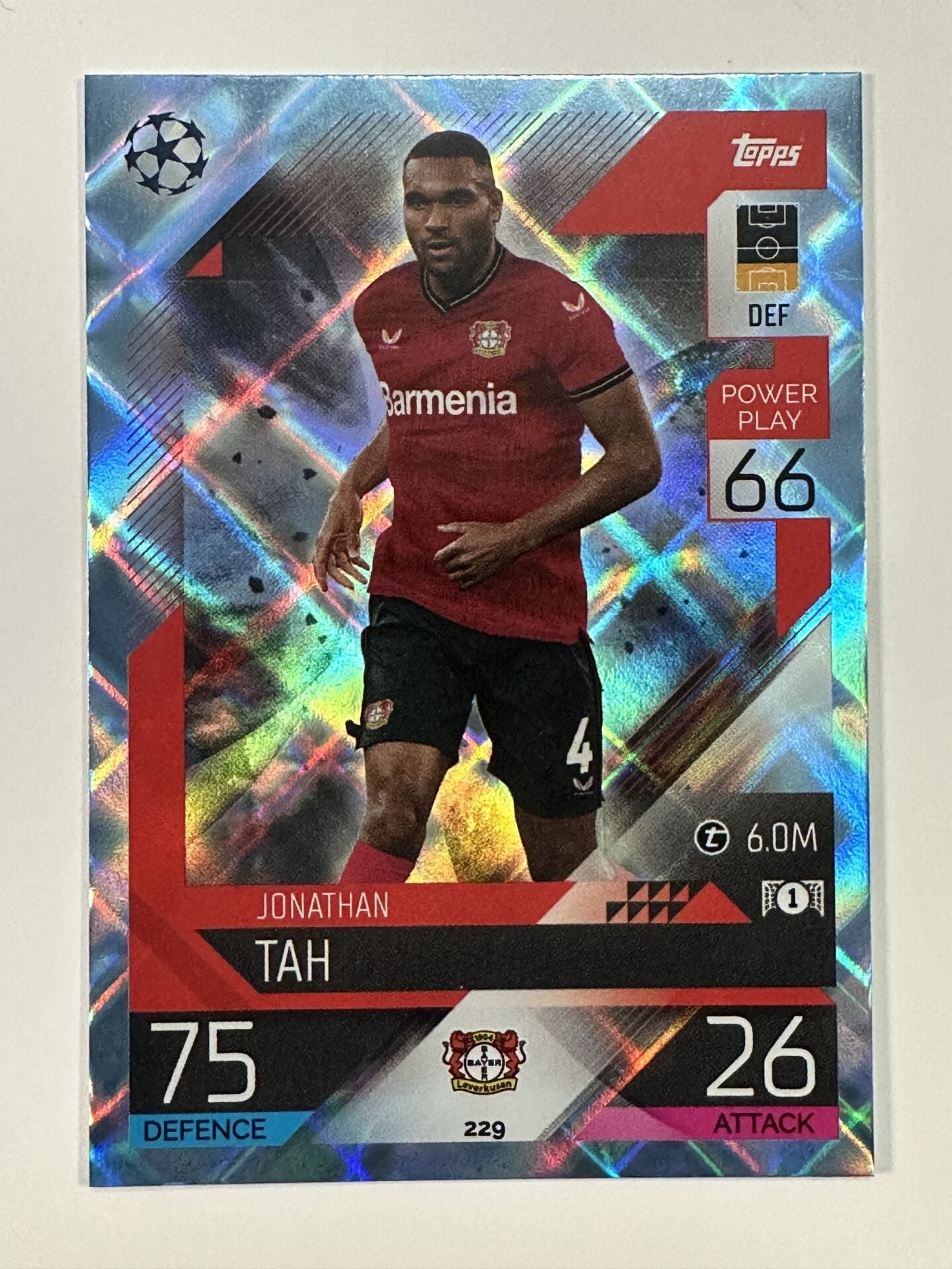 229 Jonathan Tah Base Crystal Foil Parallel (Bayer Leverkusen) Topps Match Attax 2022:2023 Card