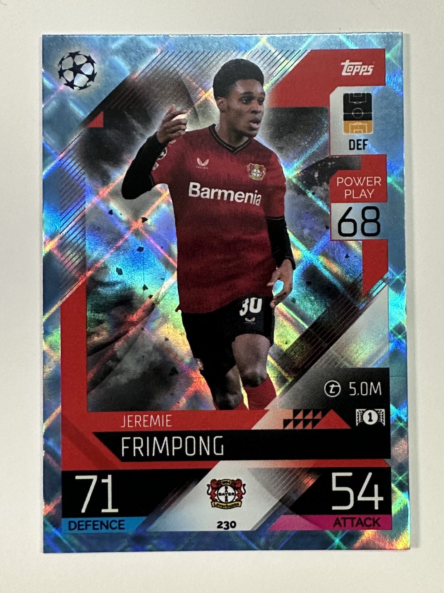 230 Jeremie Frimpong Base Crystal Foil Parallel (Bayer Leverkusen) Topps Match Attax 2022:2023 Card