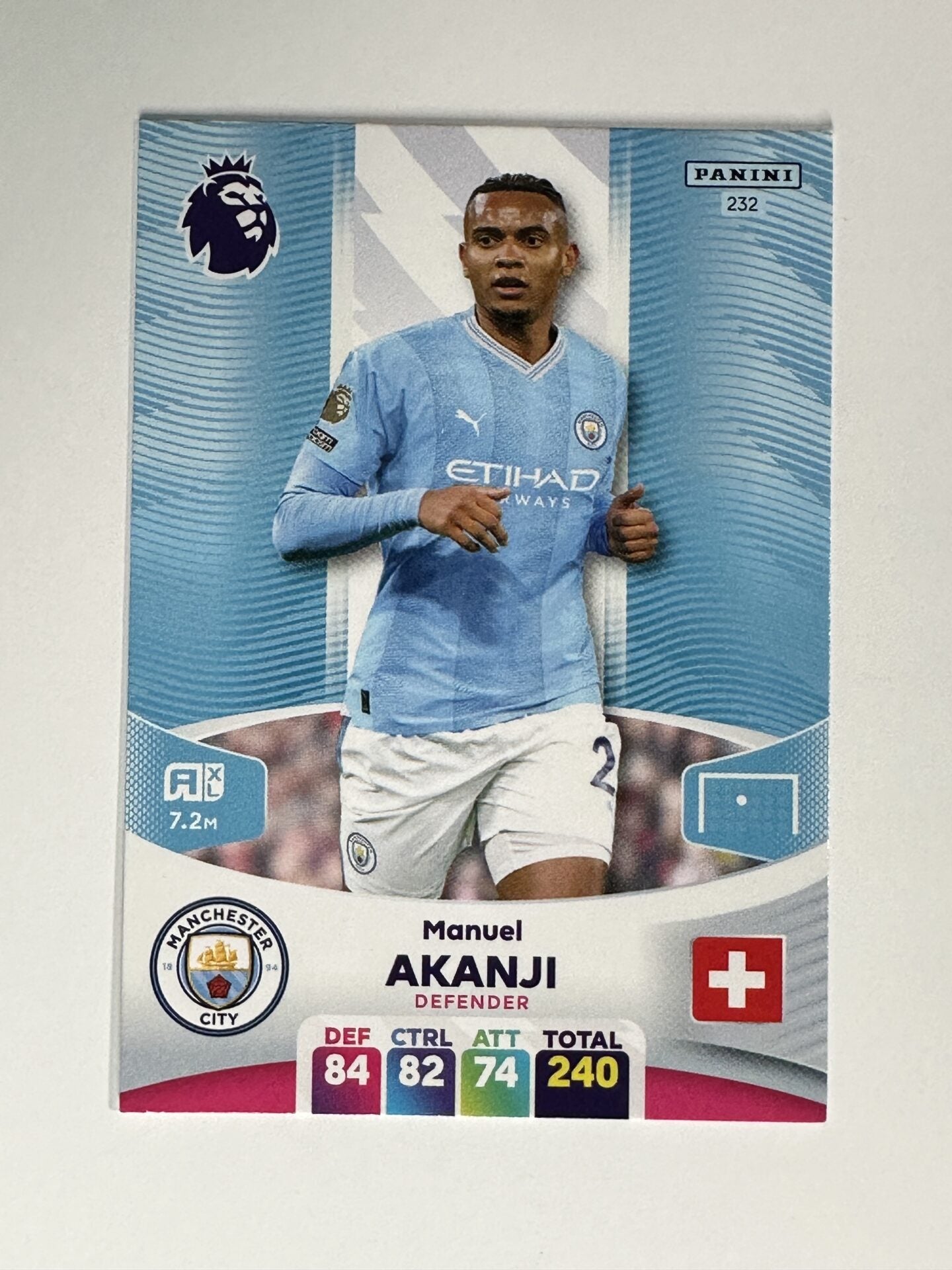 232 Manuel Akanji Manchester City Base Panini Premier League Adrenalyn XL 2024 Card