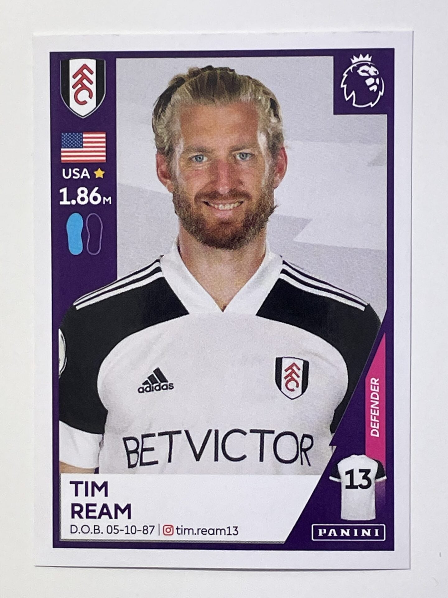 232 Tim Ream Sticker Fulham Premier League 2021 Football Sticker