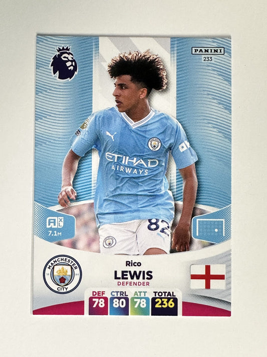 233 Rico Lewis Manchester City Base Panini Premier League Adrenalyn XL 2024 Card