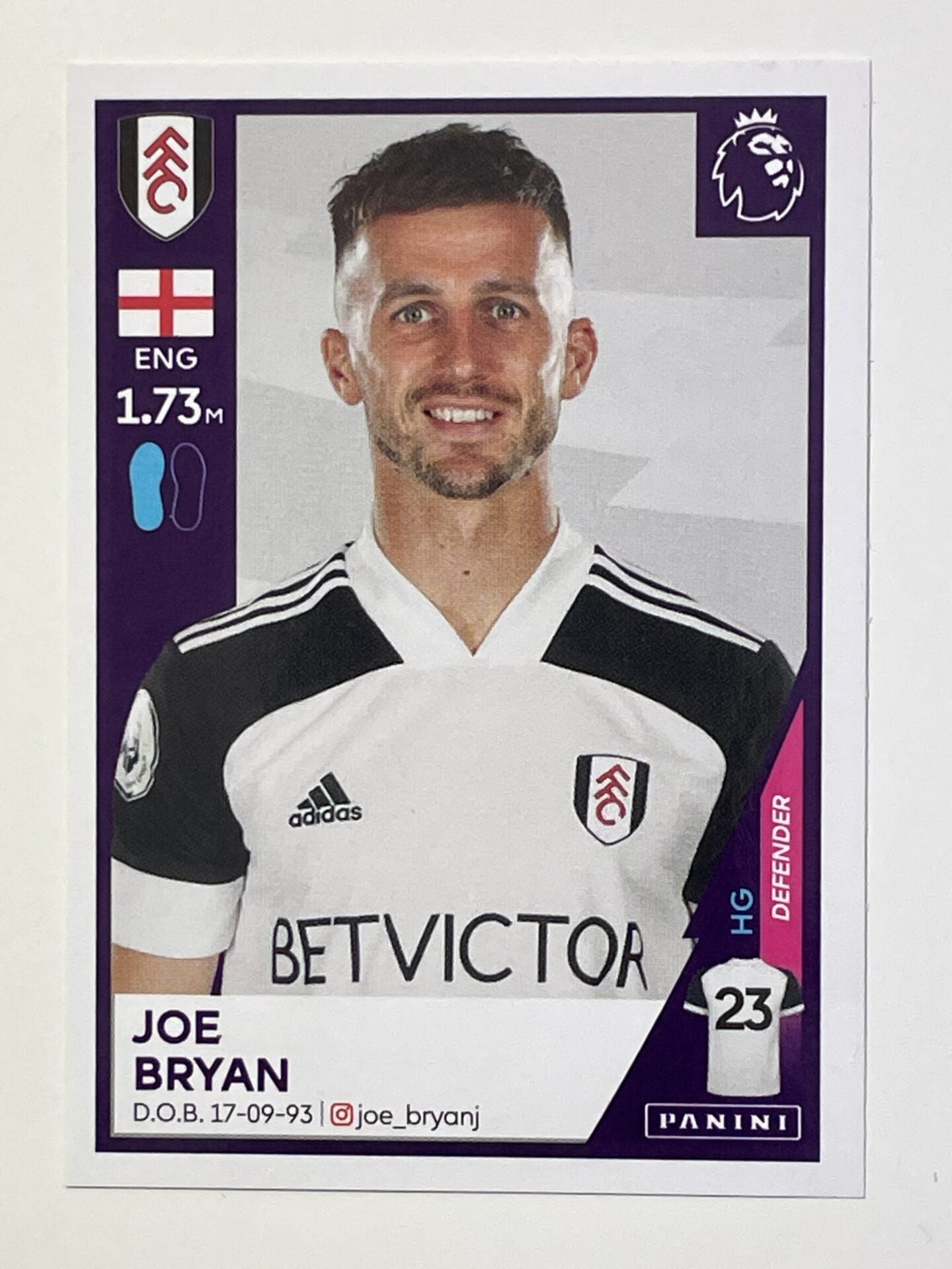 234 Joe Bryan Sticker Fulham Premier League 2021 Football Sticker