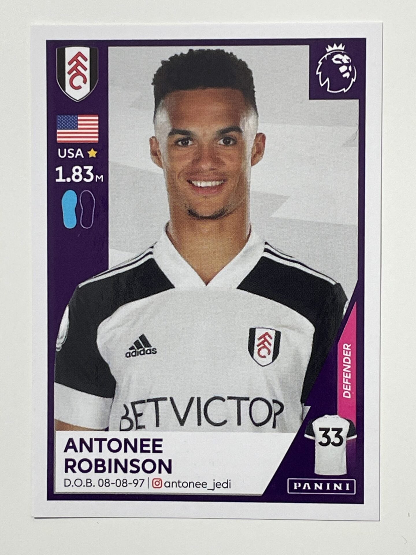 235 Antonee Robinson Sticker Fulham Premier League 2021 Football Sticker