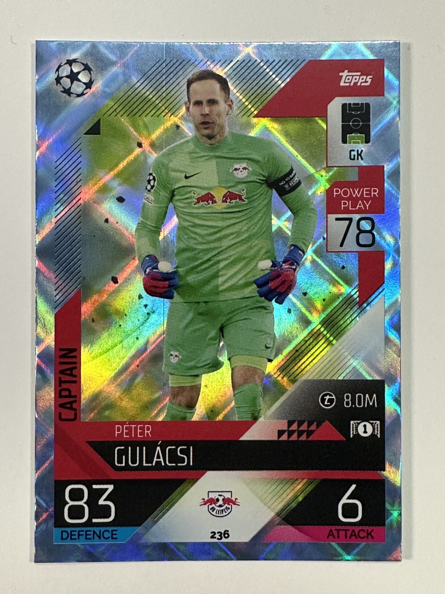 236 Peter Gulácsi Captain Crystal Foil Parallel (RB Leipzig) Topps Match Attax 2022:2023 Card