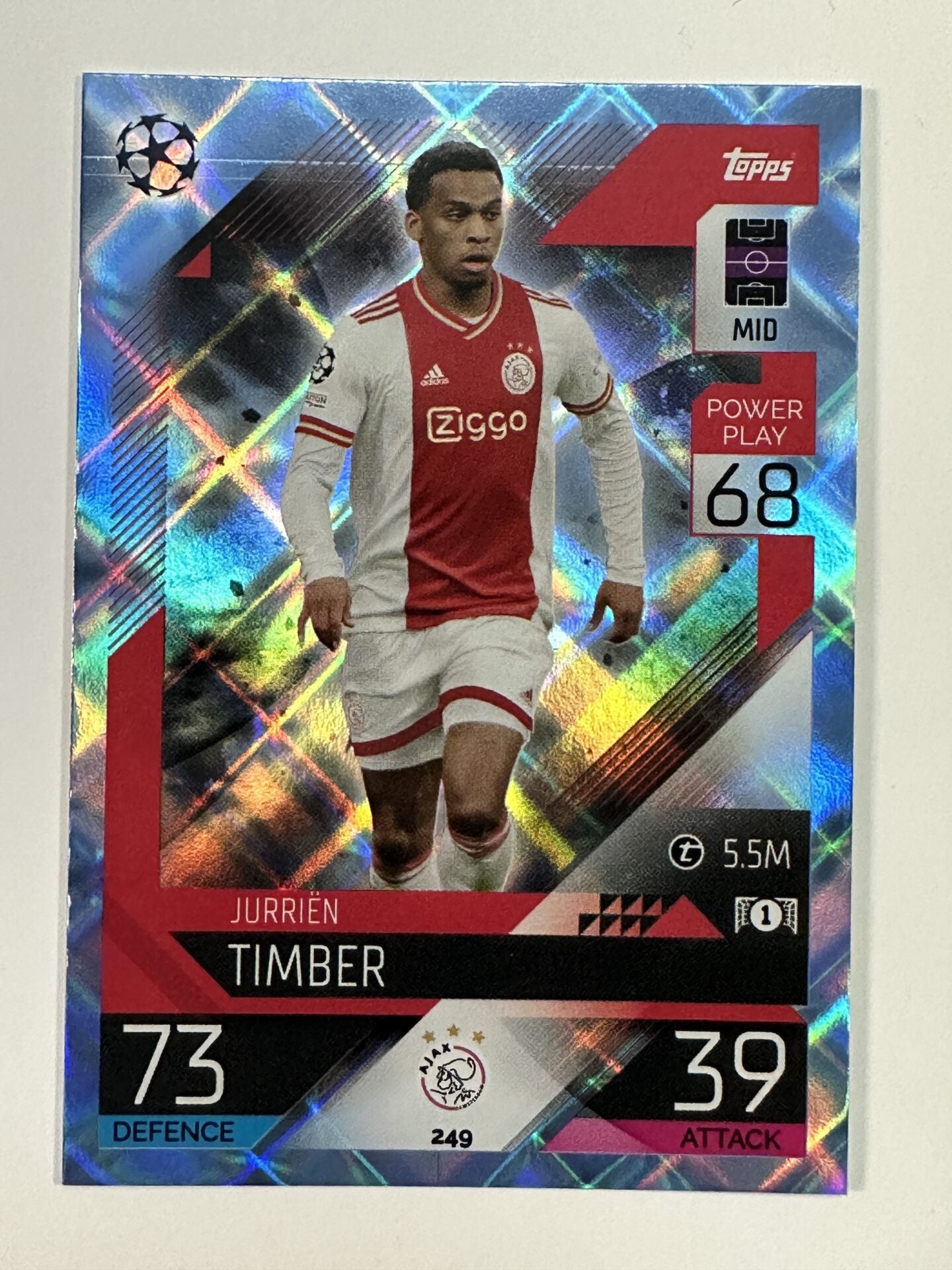 249 Jurrién Timber Base Crystal Foil Parallel (Ajax) Topps Match Attax 2022:2023 Card