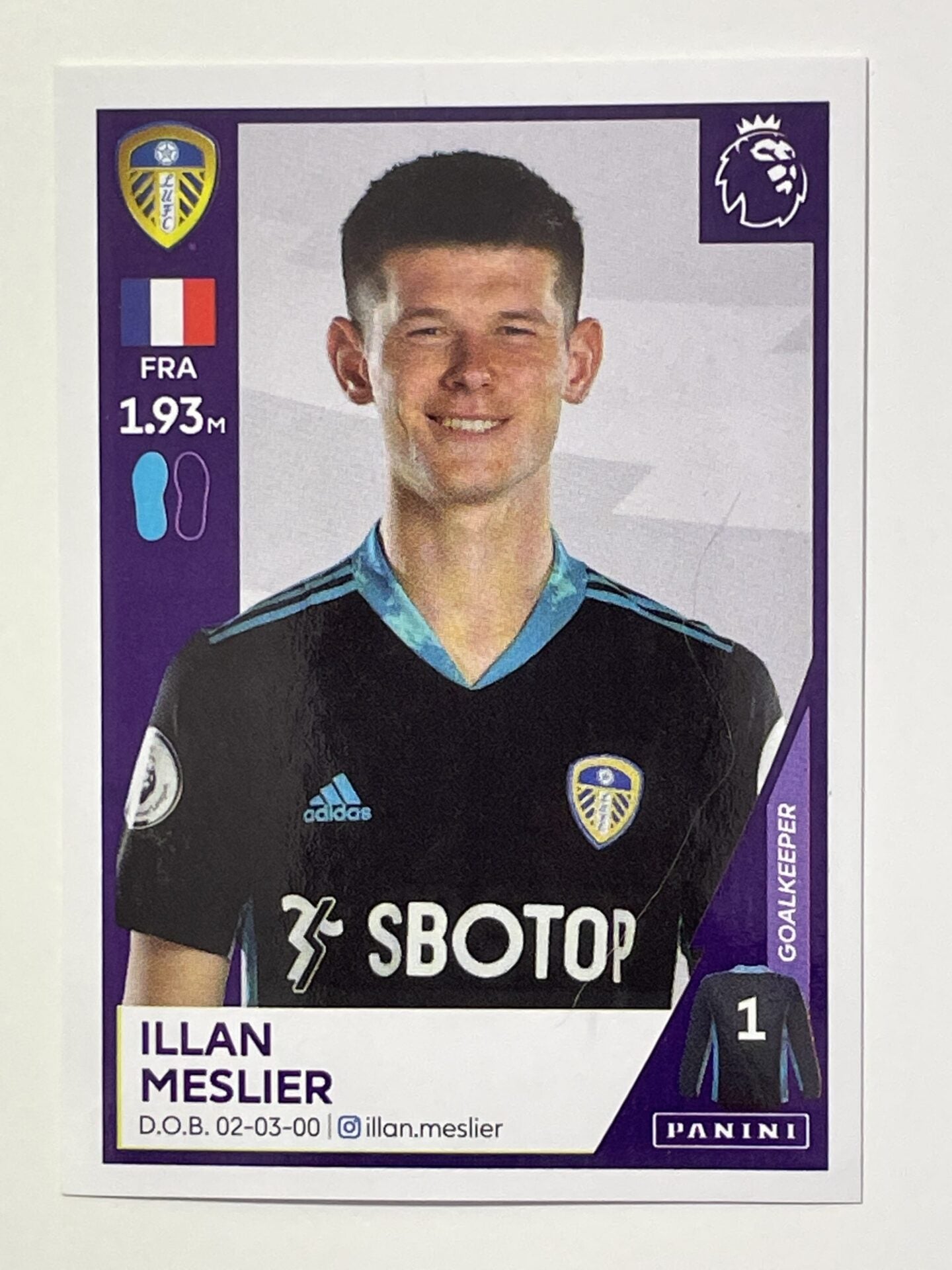 256 Illan Meslier Sticker Leeds United Premier League 2021 Football Sticker