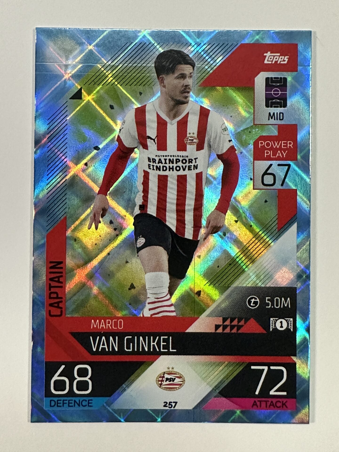 257 Marco van Ginkel Captain Crystal Foil Parallel (PSV) Topps Match Attax 2022:2023 Card