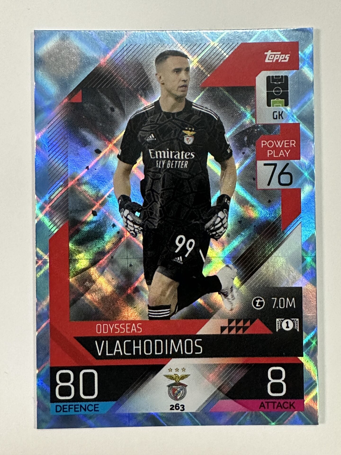 263 Odysseas Vlachodimos Base Crystal Foil Parallel (Benfica) Topps Match Attax 2022:2023 Card