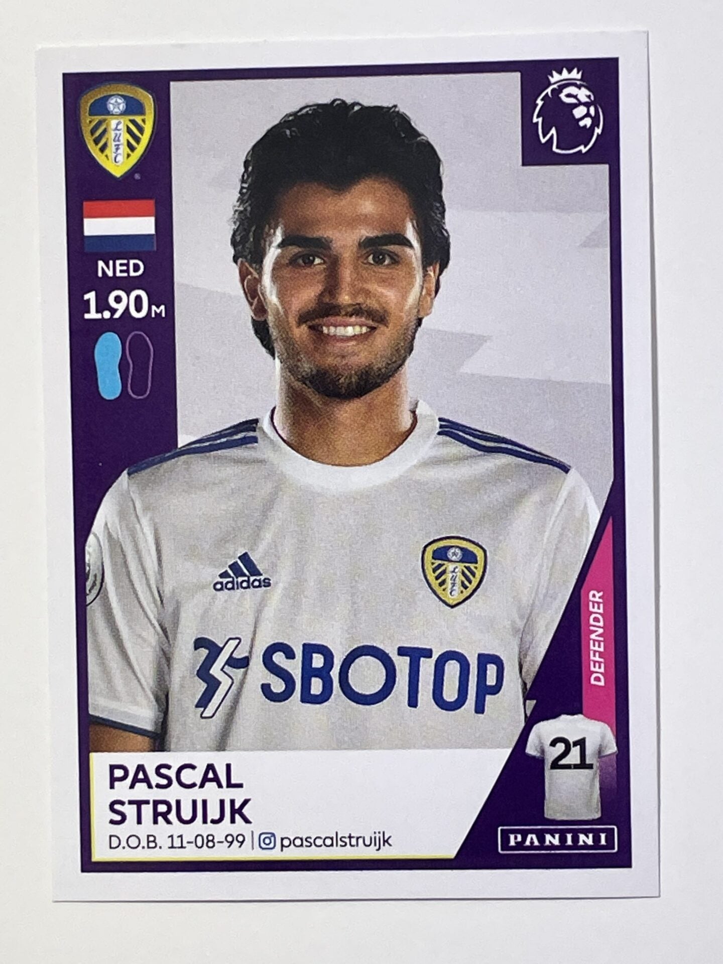 264 Pascal Struijk Sticker Leeds United Premier League 2021 Football Sticker