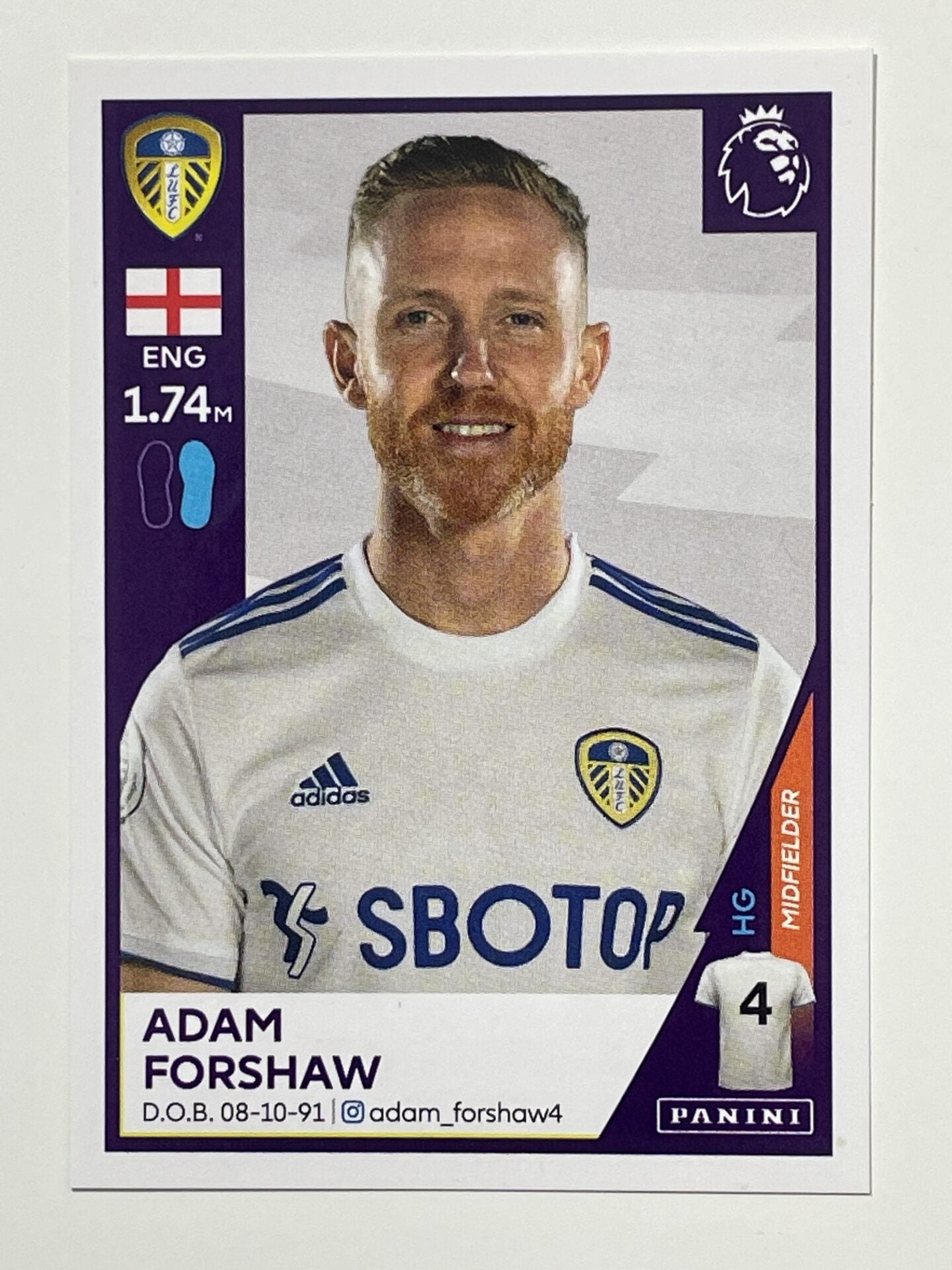 266 Adam Forshaw Sticker Leeds United Premier League 2021 Football Sticker