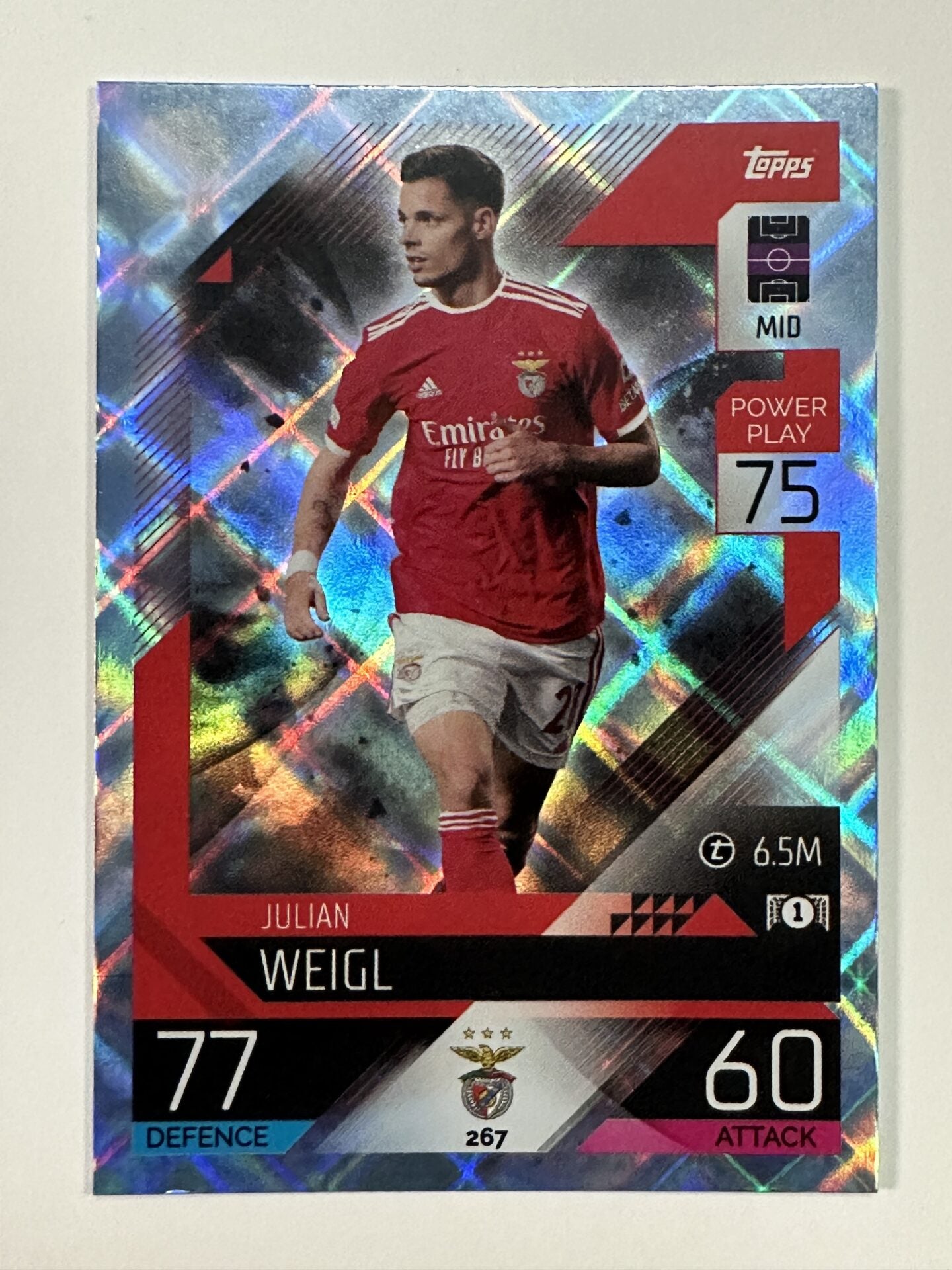 267 Julian Weigl Base Crystal Foil Parallel (Benfica) Topps Match Attax 2022:2023 Card