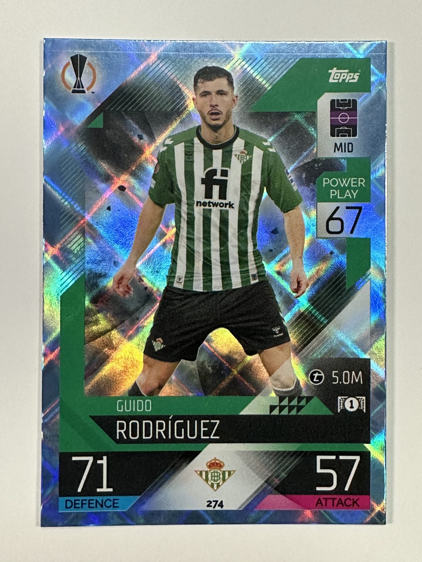 274 Guido Rodríguez Base Crystal Foil Parallel (Real Betis) Topps Match Attax 2022:2023 Card