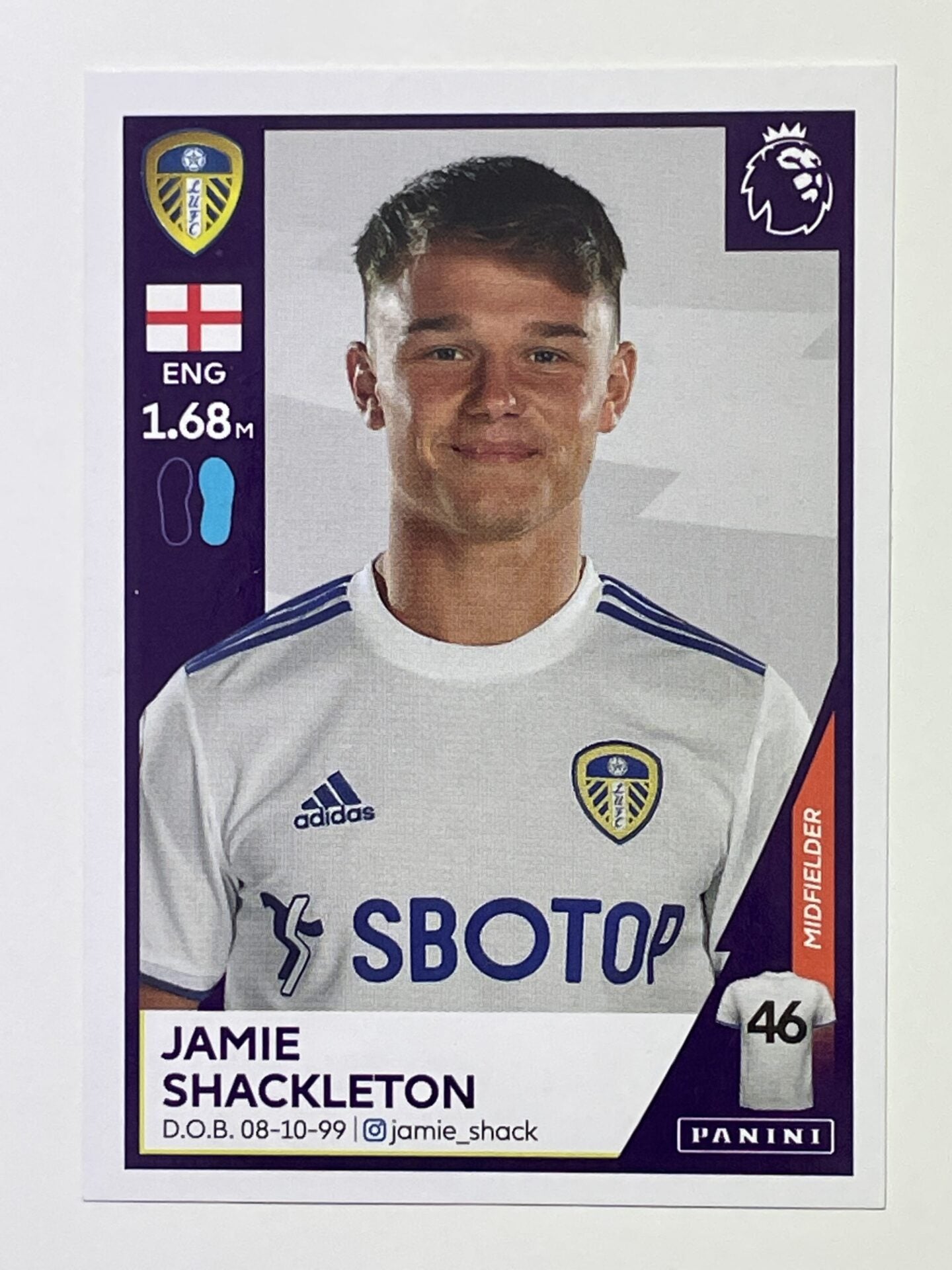 275 Jamie Shackleton Sticker Leeds United Premier League 2021 Football Sticker