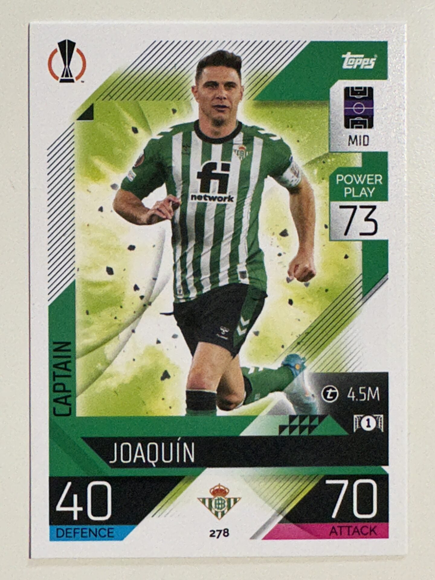 278. Joaquin (Real Betis Balompie) &#8211; Captain &#8211; Topps Match Attax 2022:2023 card