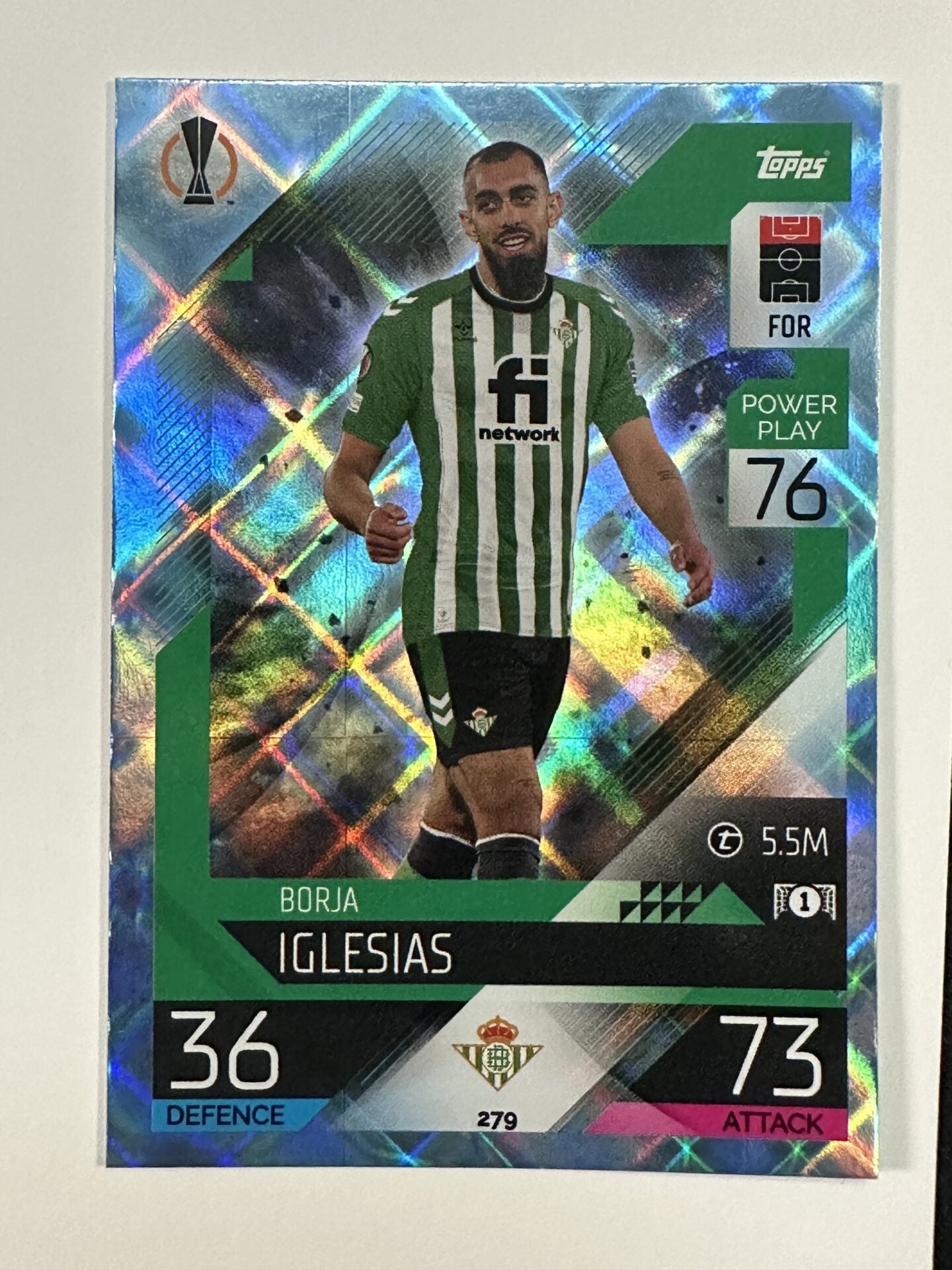 279 Borja Iglesias Base Crystal Foil Parallel (Real Betis) Topps Match Attax 2022:2023 Card