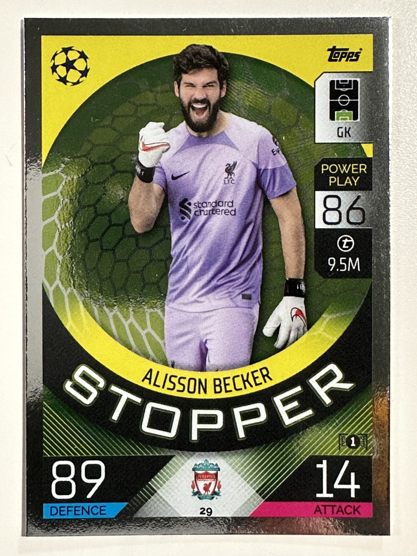 29. Alisson Becker (Liverpool) &#8211; Stopper &#8211; Topps Match Attax 2022:2023 card