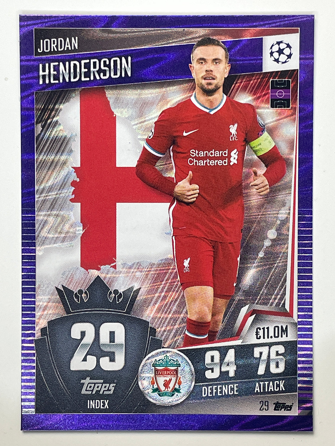 29. Jordan Henderson (Liverpool) Football Card &#8211; Purple Parallel Match Attax 101 2021 Card