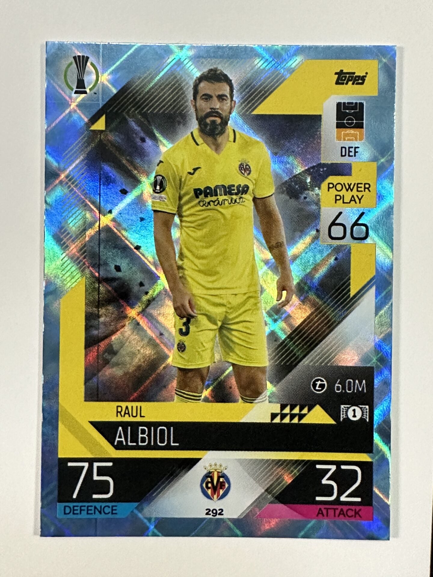 292 Raúl Albiol Base Crystal Foil Parallel (Villarreal) Topps Match Attax 2022:2023 Card