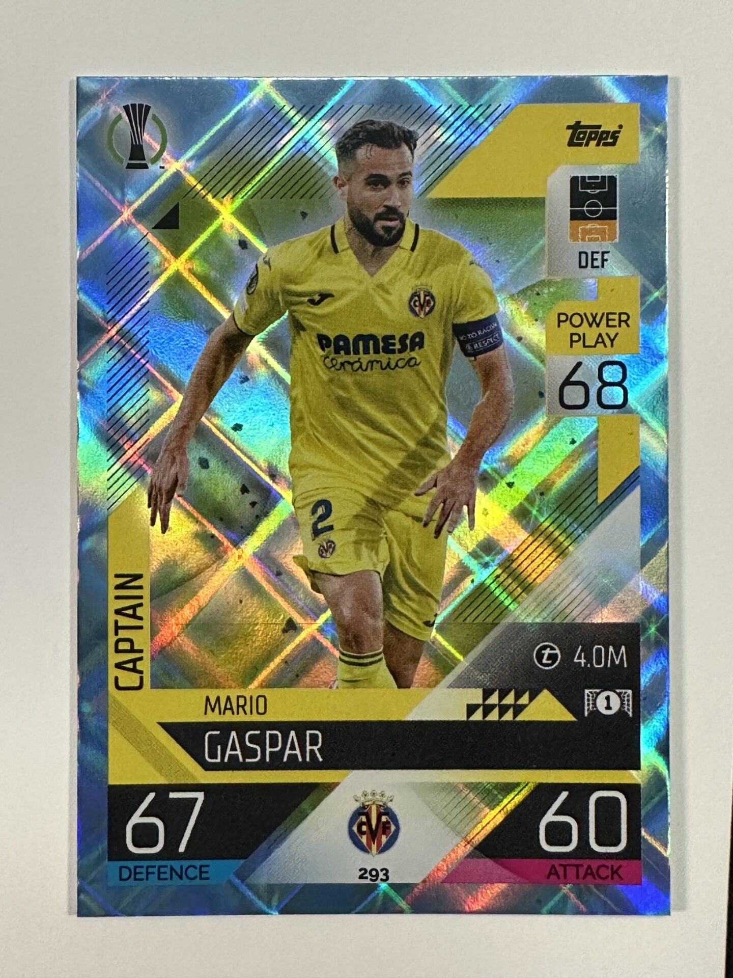 293 Mario Gaspar Captain Crystal Foil Parallel (Villarreal) Topps Match Attax 2022:2023 Card