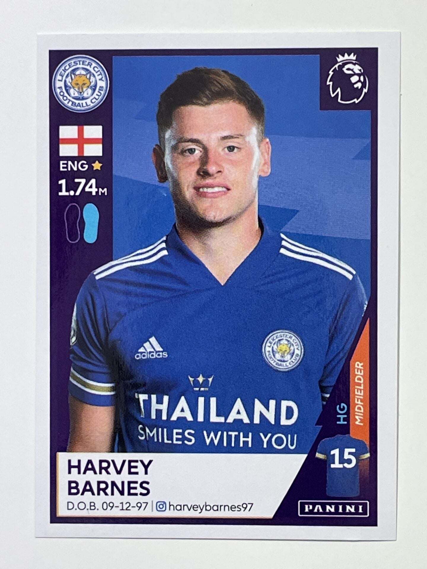 299 Harvey Barnes Sticker Leicester City Premier League 2021 Football Sticker