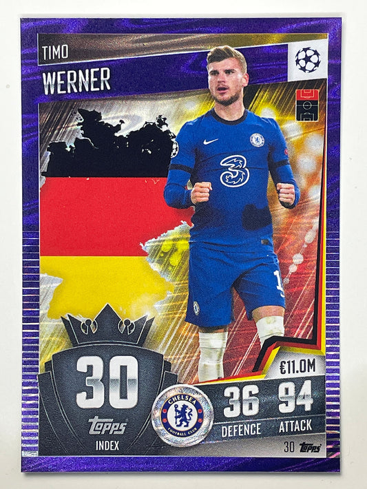 30. Timo Werner (Chelsea) Football Card &#8211; Purple Parallel Match Attax 101 2021 Card