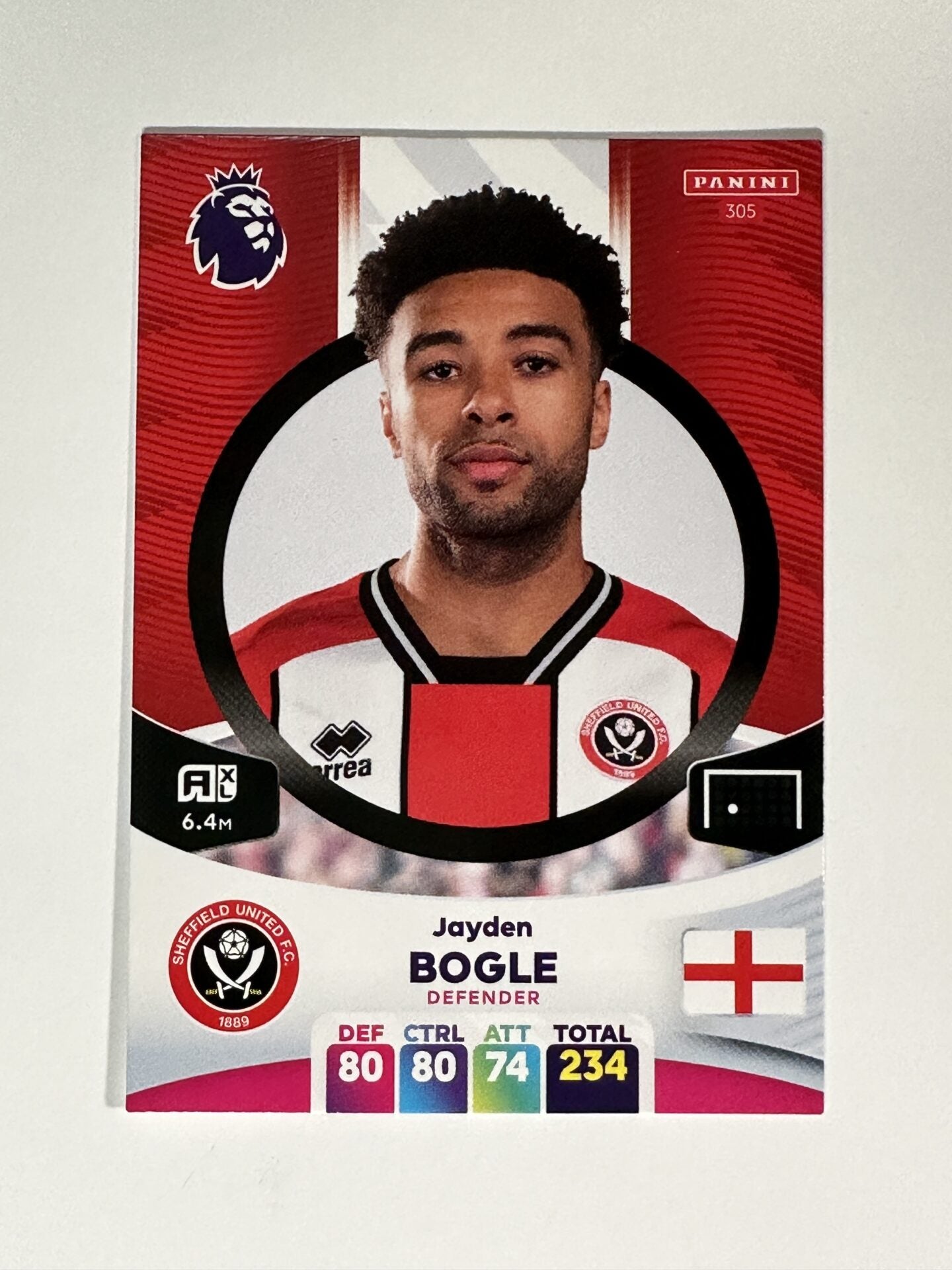 305 Jayden Bogle Sheffield United Base Panini Premier League Adrenalyn XL 2024 Card