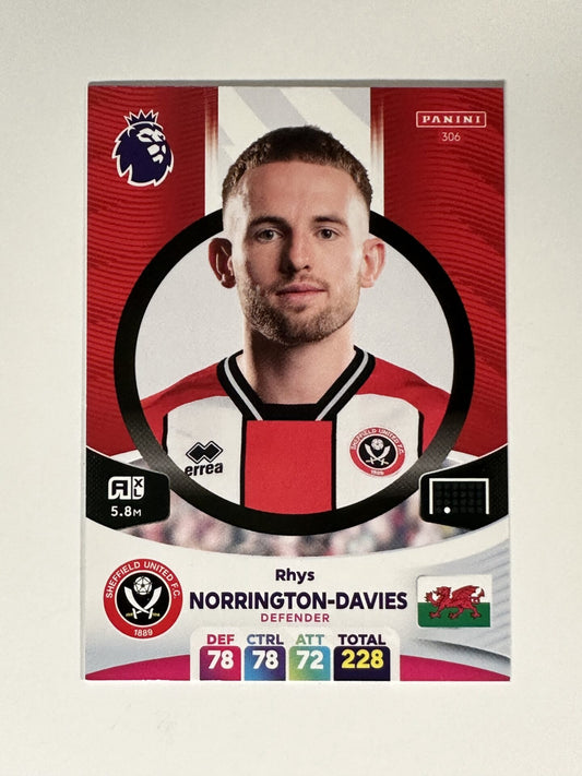 306 Rhys Norrington-Davies Sheffield United Base Panini Premier League Adrenalyn XL 2024 Card