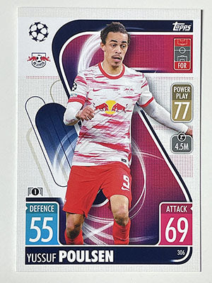 306.-Yussuf-Poulsen-RB-Leipzig-Match-Attax-2021-22-Topps-Football-Card