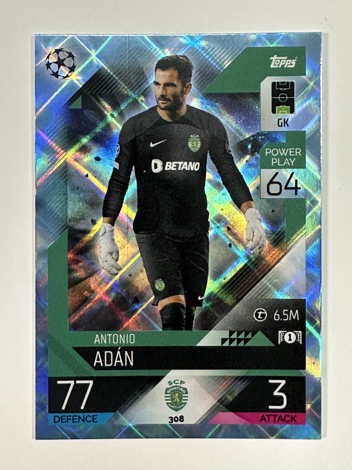 308 Antonio Adan Base Crystal Foil Parallel (Sporting CP) Topps Match Attax 2022:2023 Card