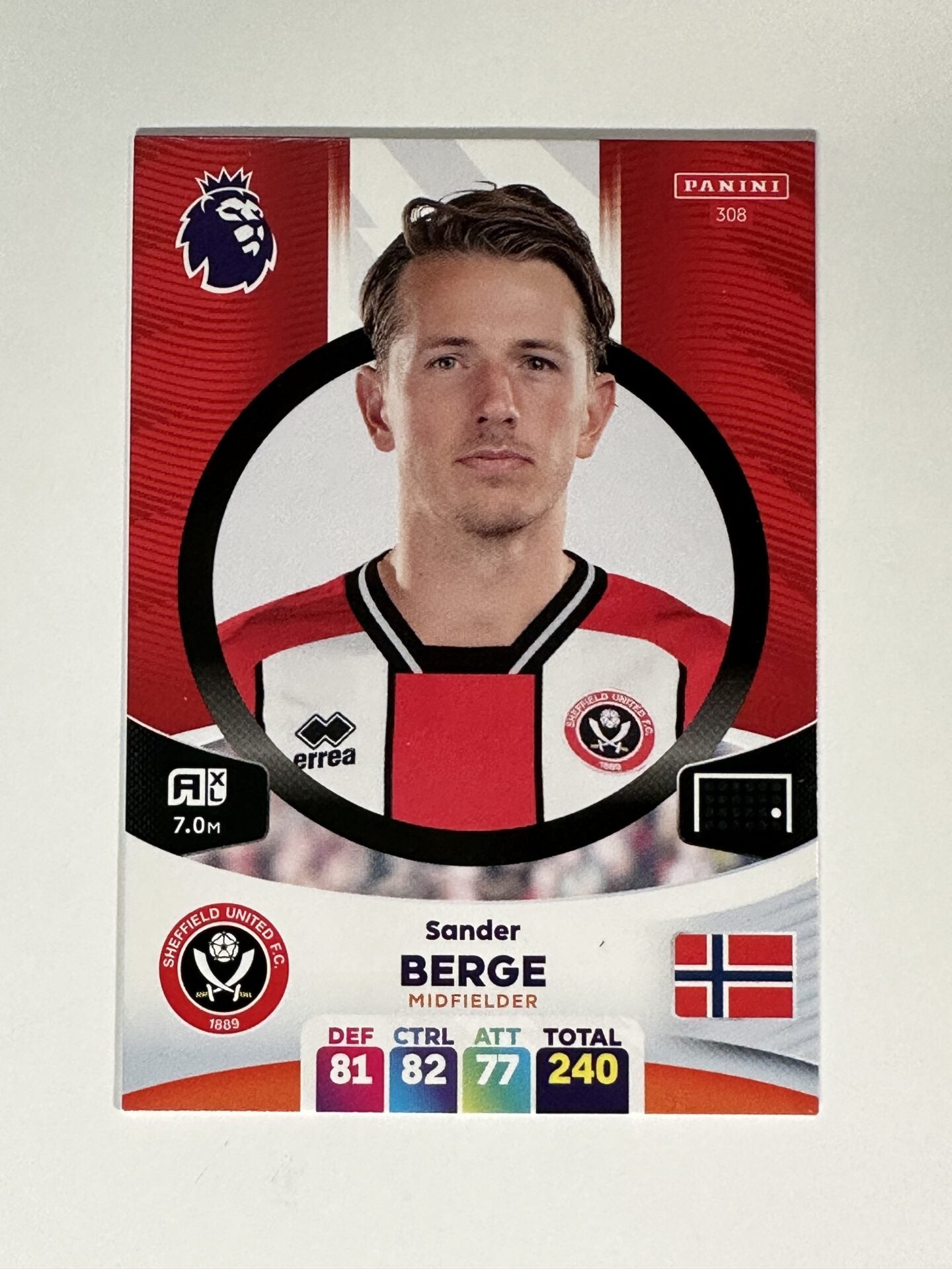 308 Sander Berge Sheffield United Base Panini Premier League Adrenalyn XL 2024 Card