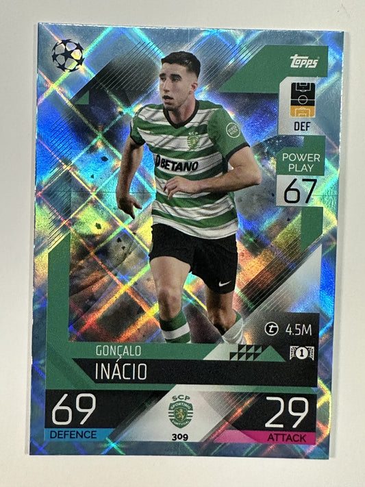 309 Goncalo Inacio Base Crystal Foil Parallel (Sporting CP) Topps Match Attax 2022:2023 Card