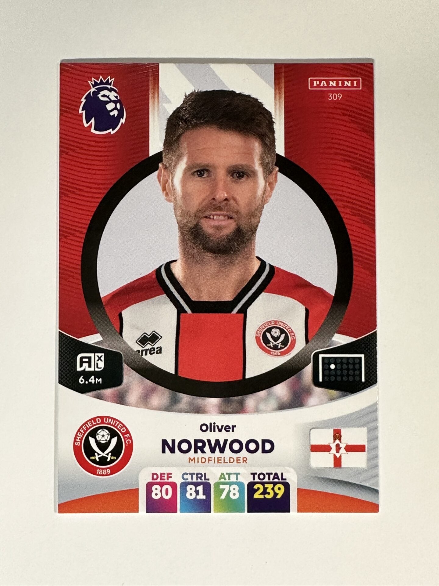 309 Oliver Norwood Sheffield United Base Panini Premier League Adrenalyn XL 2024 Card