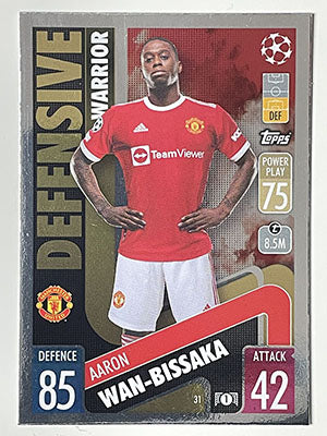 31.-Aaron-Wan-Bissaka-Defensive-Warrior-Manchester-Utd-Match-Attax-2021-22-Topps-Football-Card