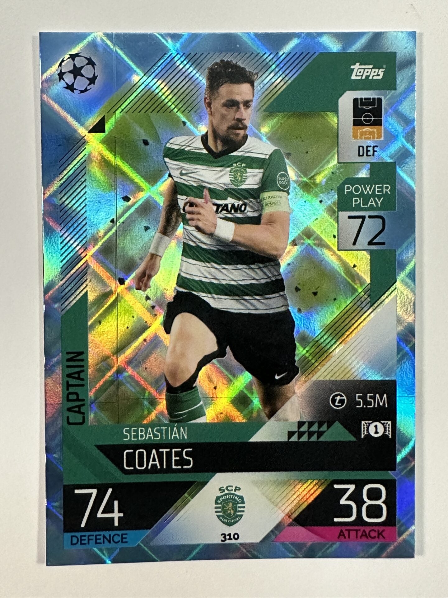 310 Sebastián Coates Captain Crystal Foil Parallel (Sporting CP) Topps Match Attax 2022:2023 Card