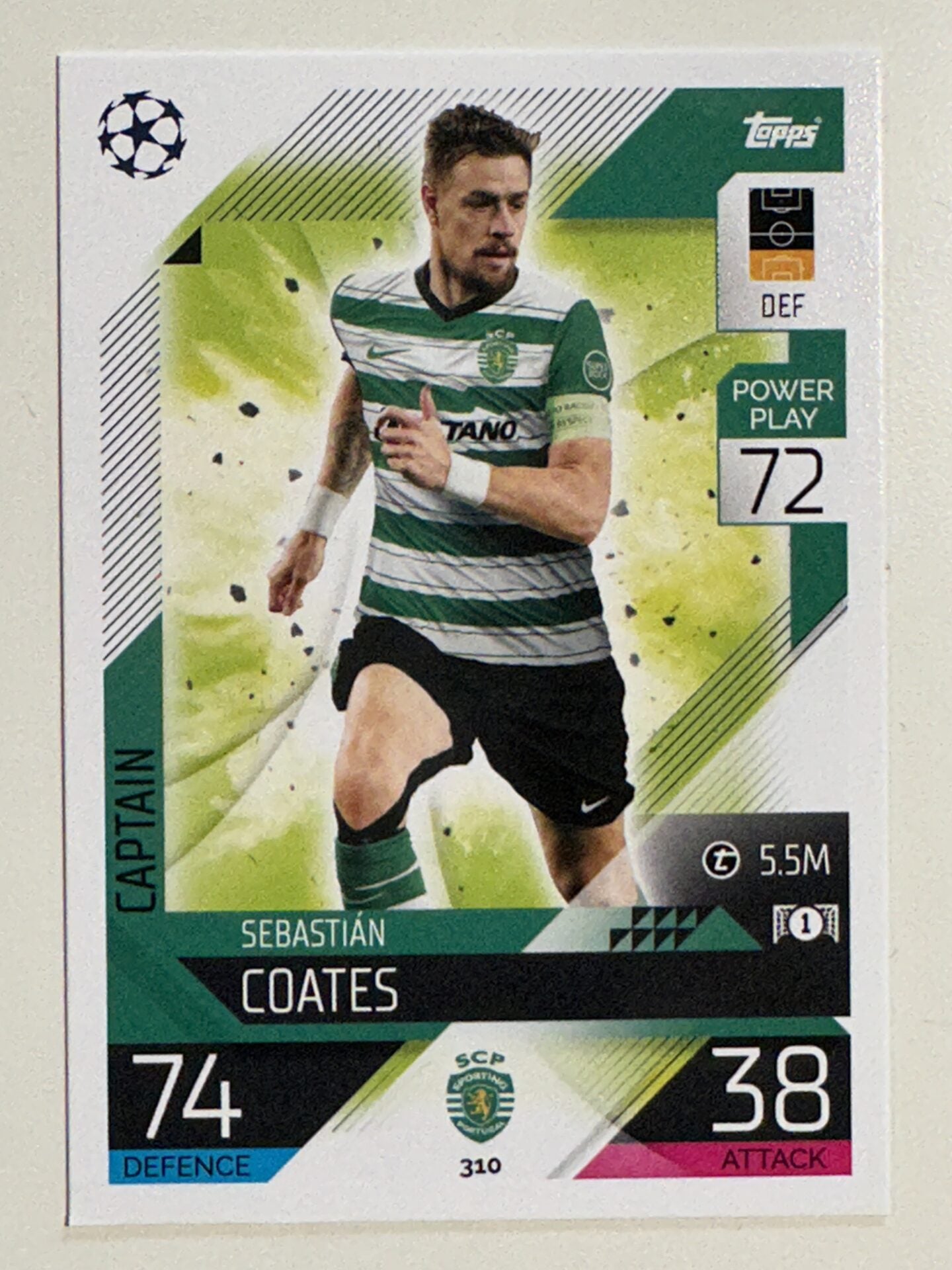 310. Sebastián Coates (Sporting CP) &#8211; Captain &#8211; Topps Match Attax 2022:2023 card