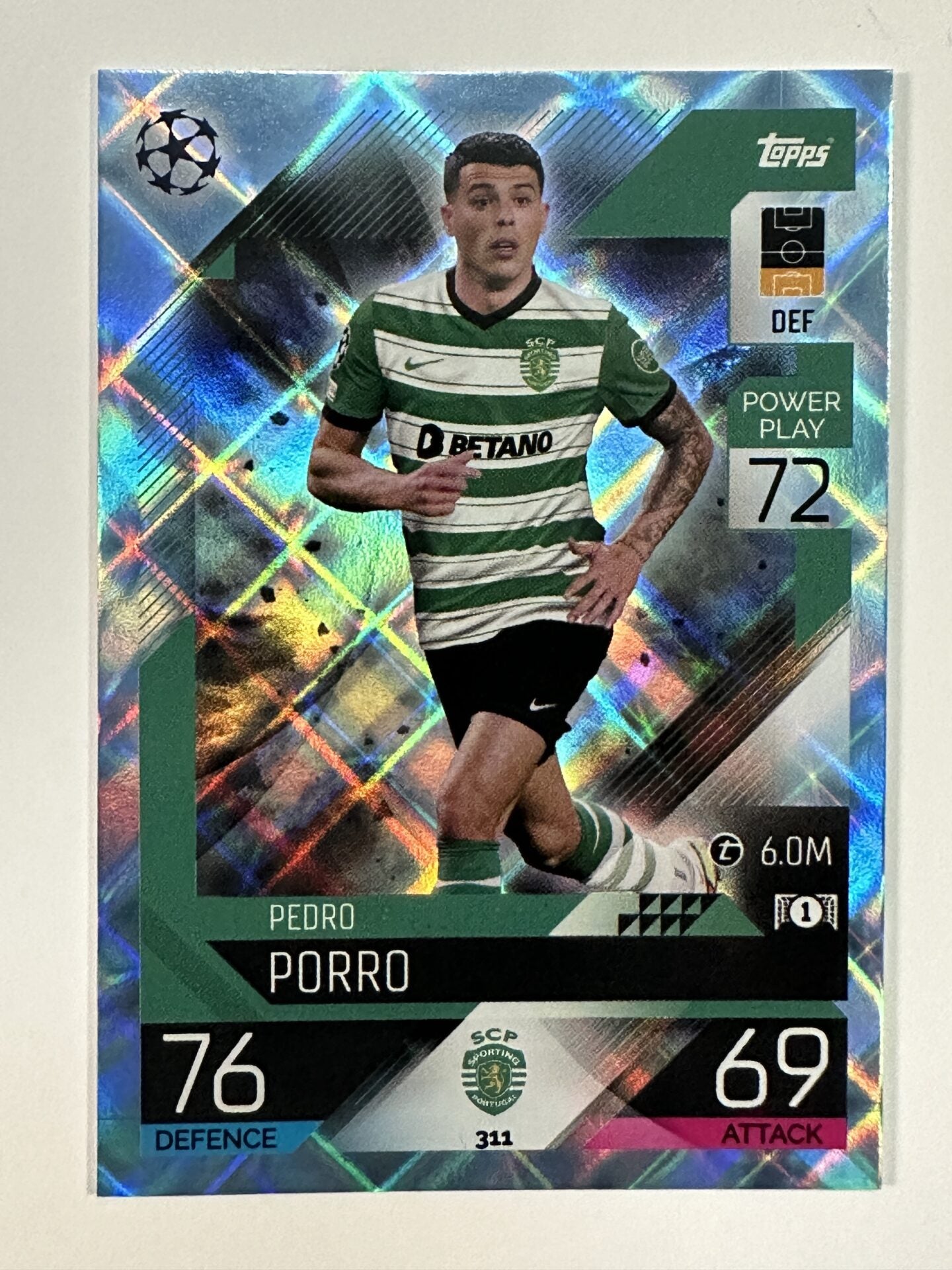 311 Pedro Porro Base Crystal Foil Parallel (Sporting CP) Topps Match Attax 2022:2023 Card