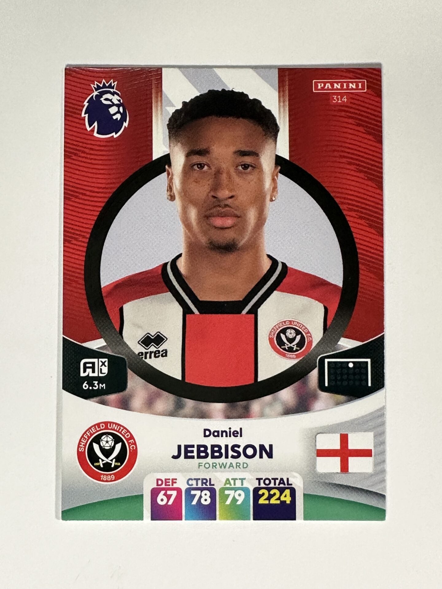 314 Daniel Jebbison Sheffield United Base Panini Premier League Adrenalyn XL 2024 Card