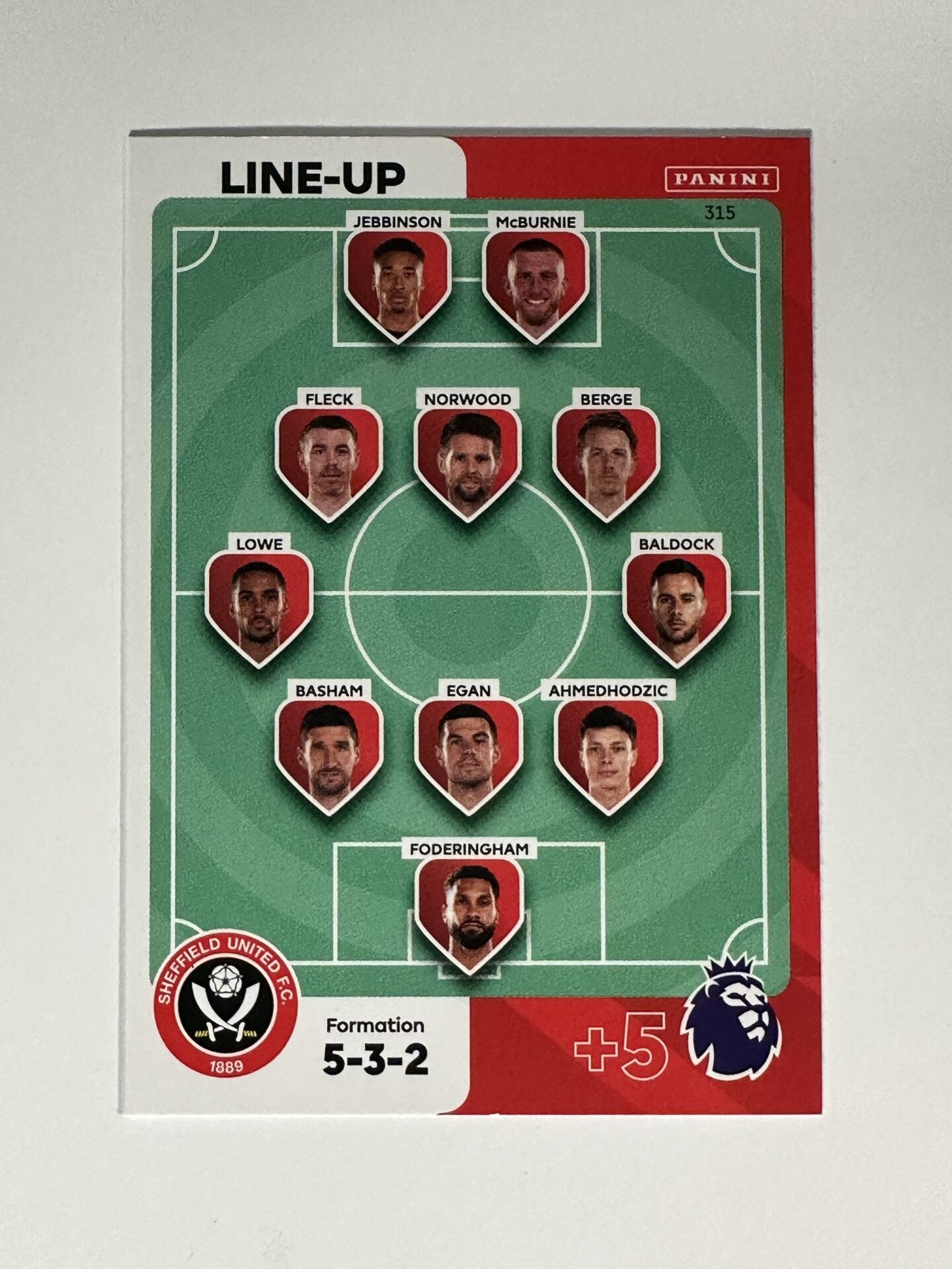 315 Lineup Sheffield United Base Panini Premier League Adrenalyn XL 2024 Card