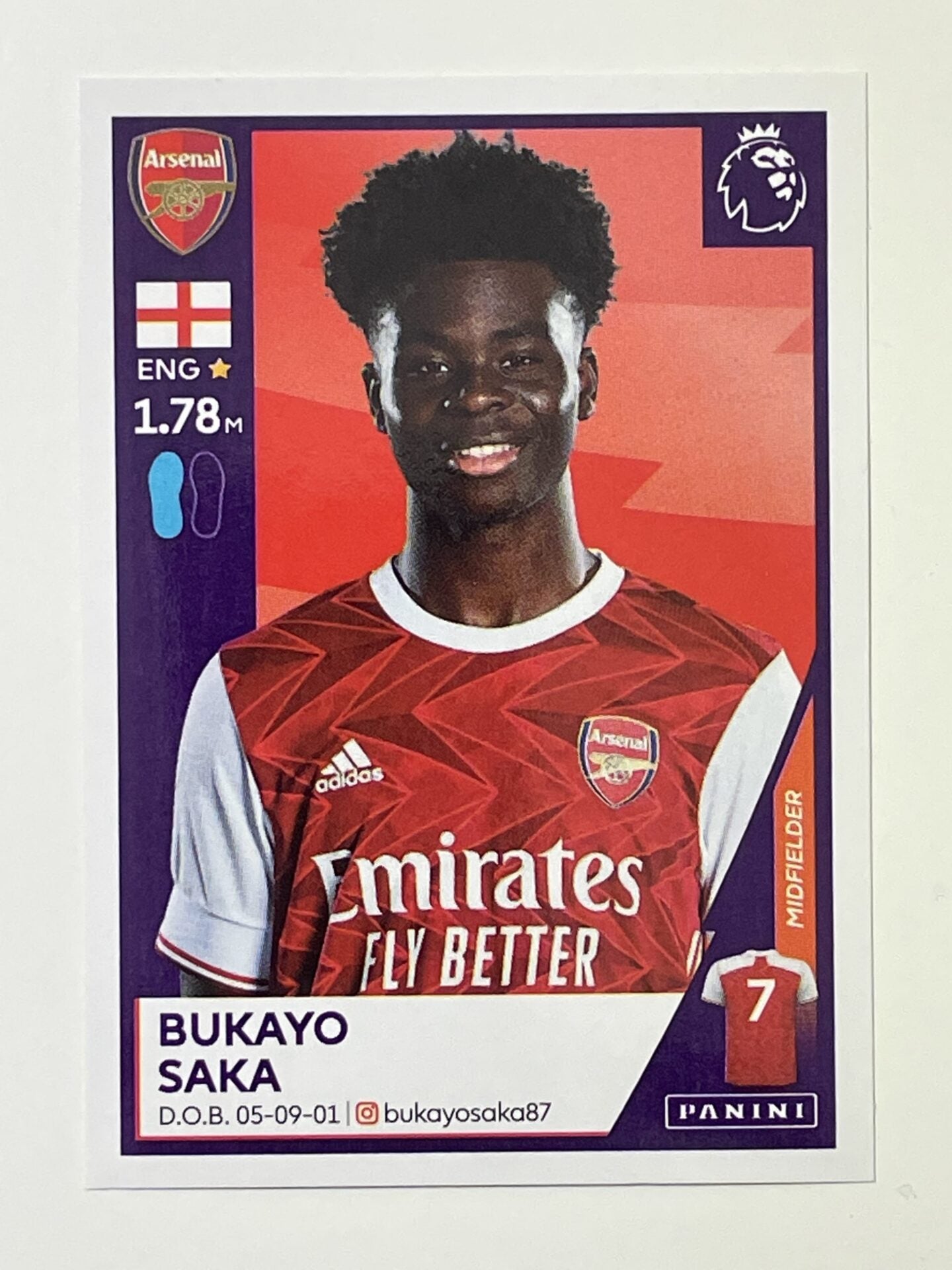 32 Bukayo Saka Sticker Arsenal Premier League 2021 Football Sticker