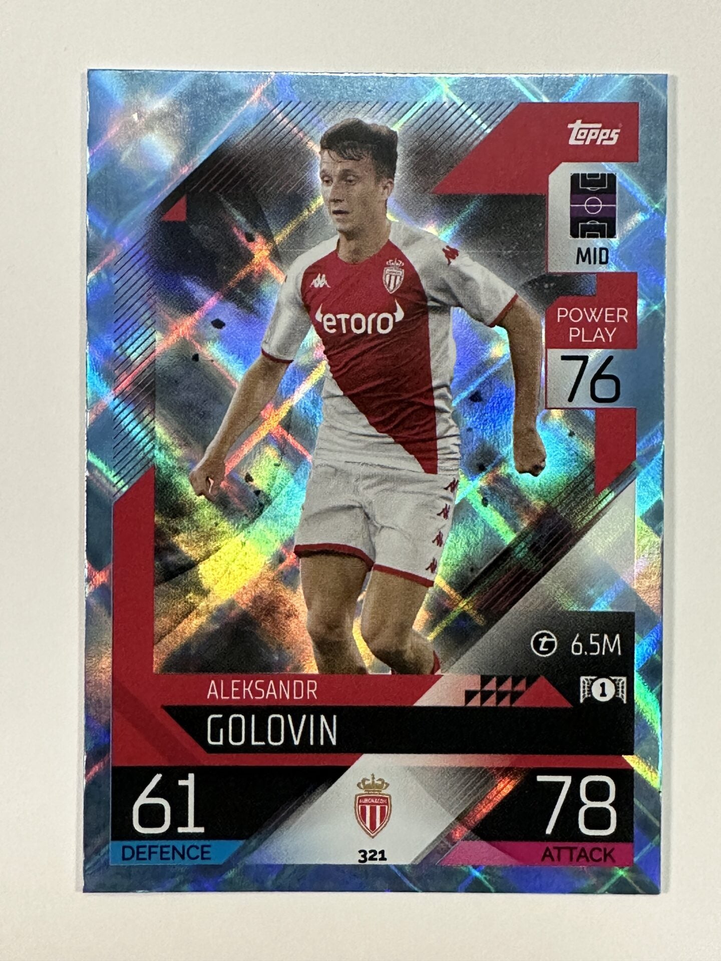 321 Aleksandr Golovin Base Crystal Foil Parallel (AS Monaco) Topps Match Attax 2022:2023 Card