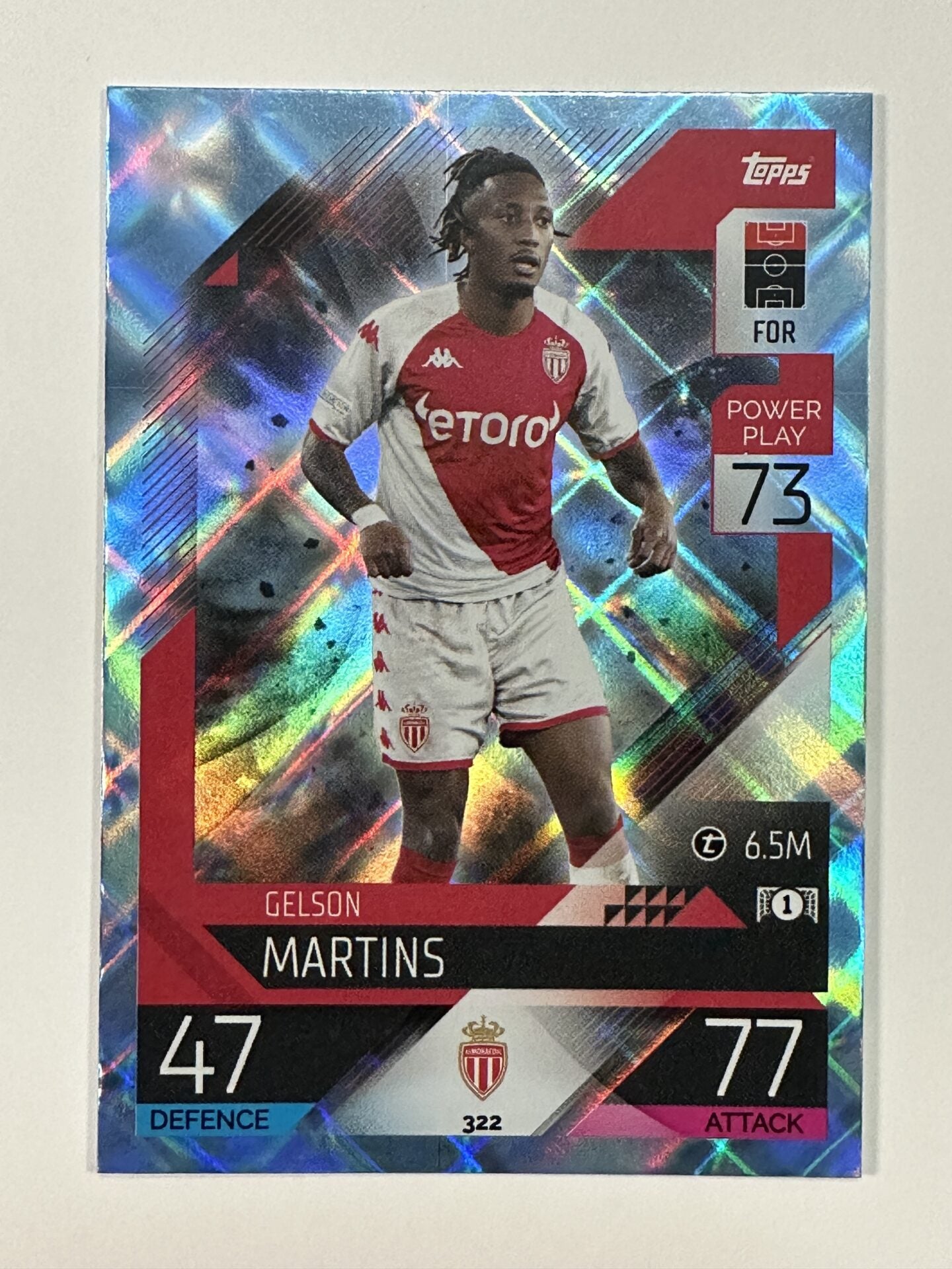 322 Gelson Martins Base Crystal Foil Parallel (AS Monaco) Topps Match Attax 2022:2023 Card