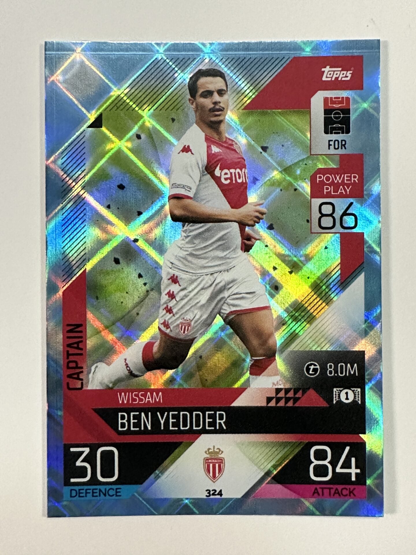 324 Wissam Ben Yedder Captain Crystal Foil Parallel (AS Monaco) Topps Match Attax 2022:2023 Card