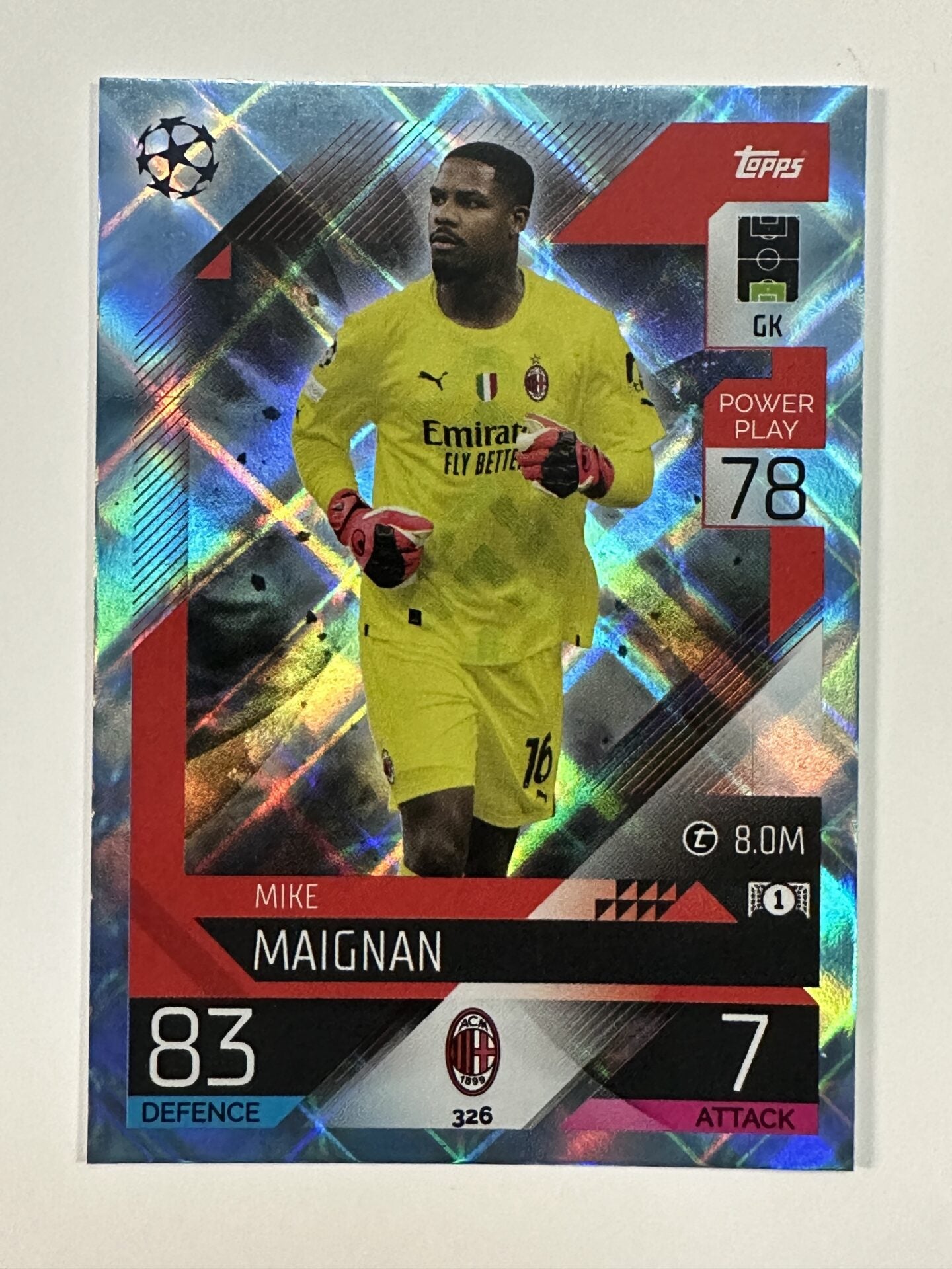 326 Mike Maignan Base Crystal Foil Parallel (AC Milan) Topps Match Attax 2022:2023 Card