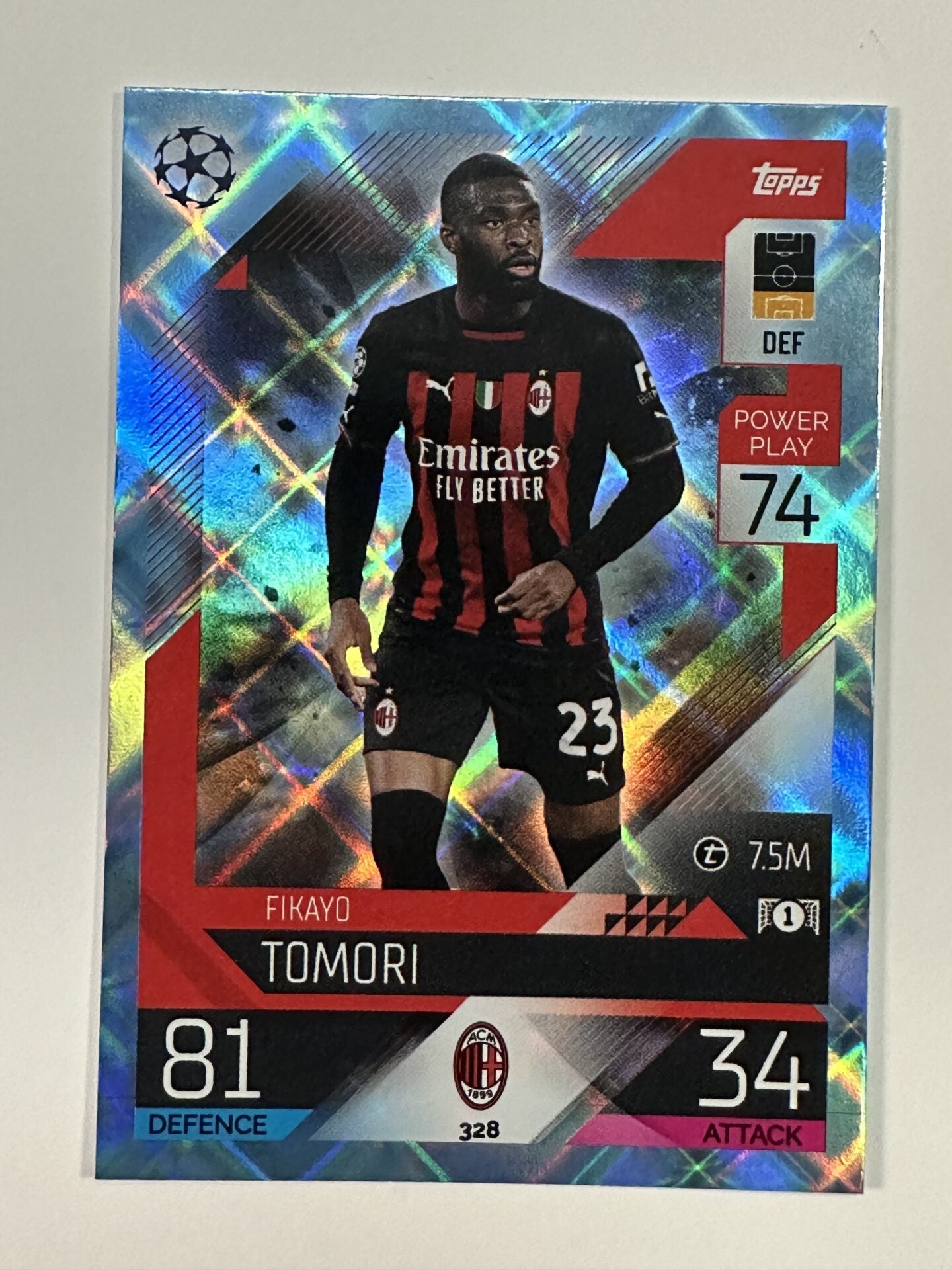 328 Fikayo Tomori Base Crystal Foil Parallel (AC Milan) Topps Match Attax 2022:2023 Card