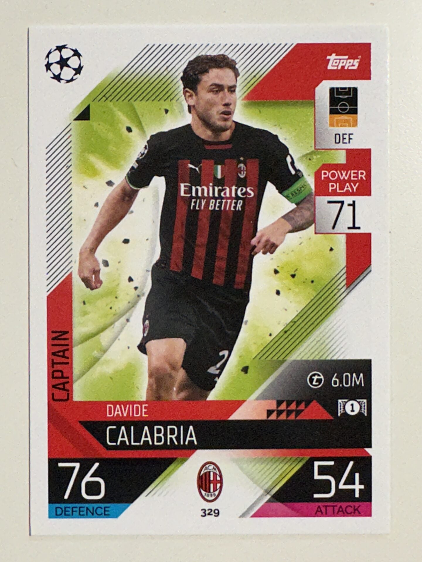 329. Davide Calabria (AC Milan) &#8211; Captain &#8211; Topps Match Attax 2022:2023 card