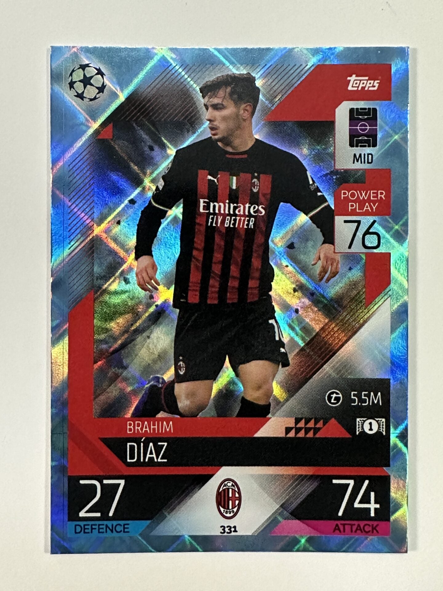 331 Brahim Diaz Base Crystal Foil Parallel (AC Milan) Topps Match Attax 2022:2023 Card