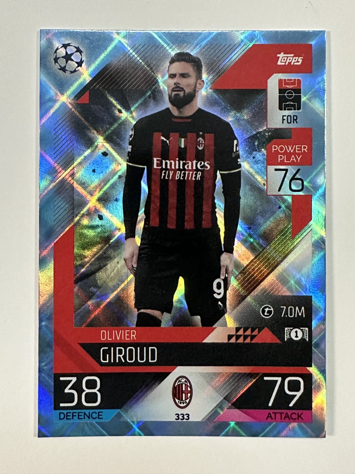 333 Olivier Giroud Base Crystal Foil Parallel (AC Milan) Topps Match Attax 2022:2023 Card