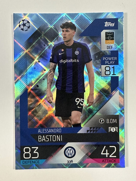 336 Alessandro Bastoni Base Crystal Foil Parallel (Inter Milan) Topps Match Attax 2022:2023 Card