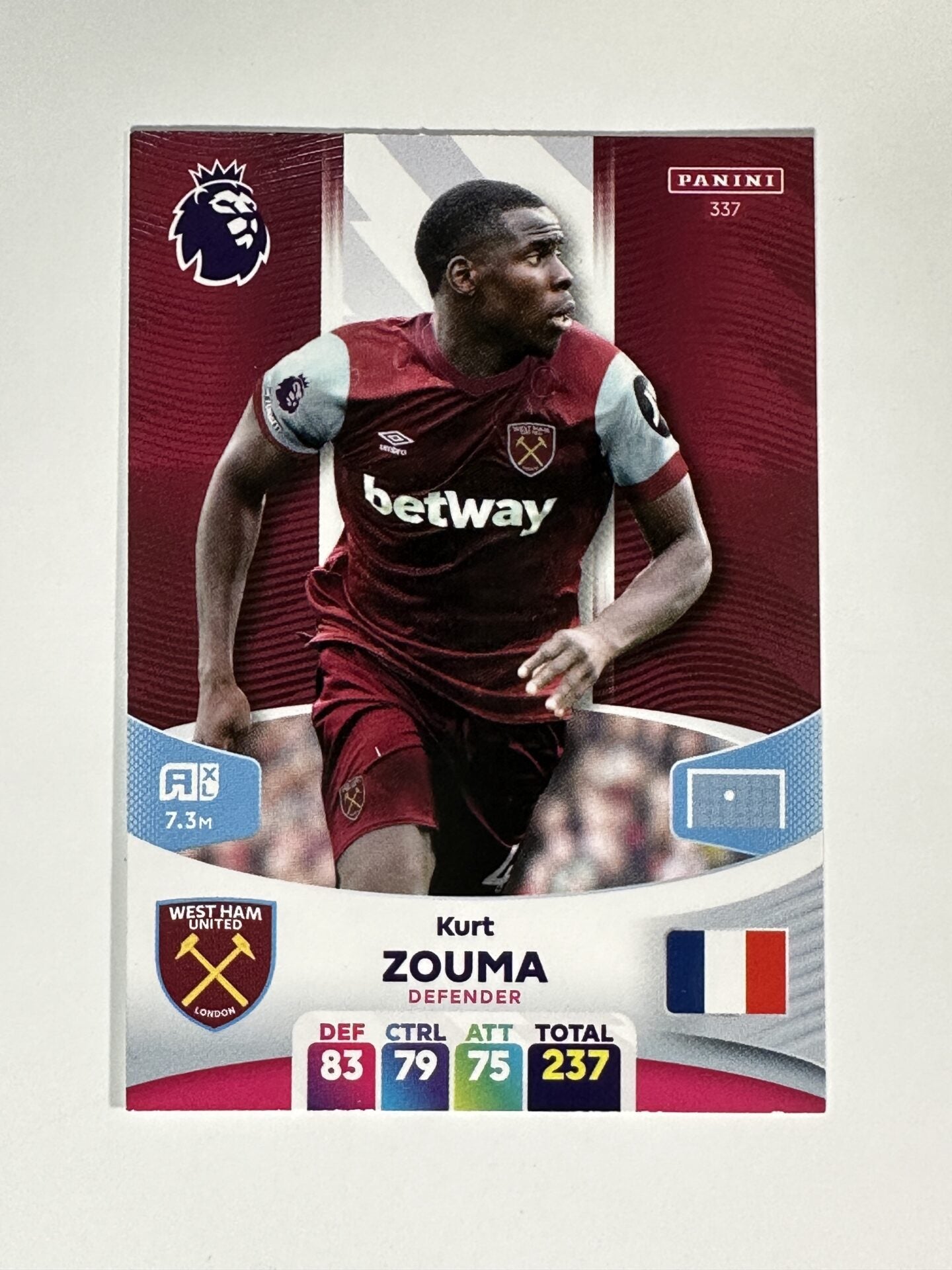 337 Kurt Zouma West Ham Base Panini Premier League Adrenalyn XL 2024 Card